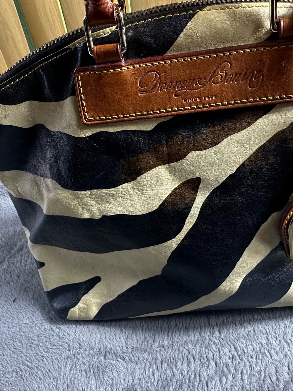 Dooney & Bourke Black, Cream and Brown Zebra-Pattern Duffel